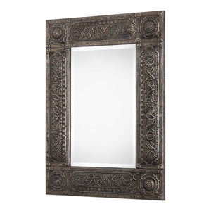 Rustic Embossed Rectangular Mirror - Rust Gray Wash