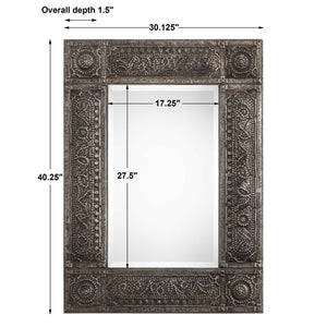 Rustic Embossed Rectangular Mirror - Rust Gray Wash