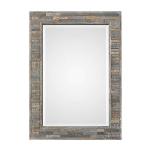 Distressed Charcoal Blue Mirror - Wood