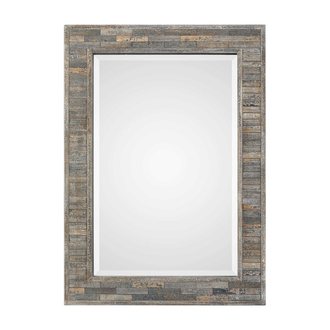 Distressed Charcoal Blue Mirror - Wood