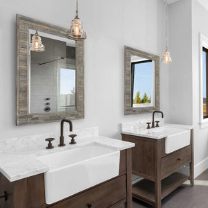 Distressed Charcoal Blue Mirror - Wood
