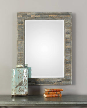 Distressed Charcoal Blue Mirror - Wood