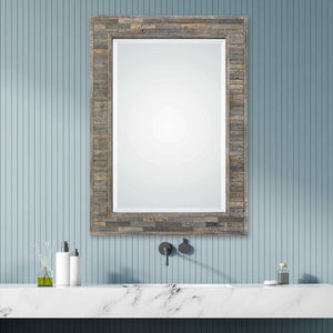 Distressed Charcoal Blue Mirror - Wood