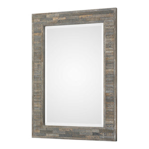 Distressed Charcoal Blue Mirror - Wood