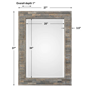 Distressed Charcoal Blue Mirror - Wood
