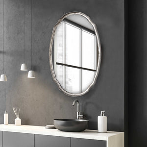 Oval Shaped Silver Framed Mirror - Iron