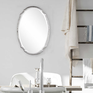 Oval Shaped Silver Framed Mirror - Iron