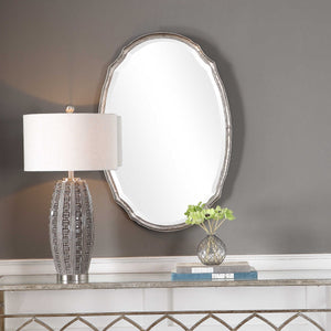 Oval Shaped Silver Framed Mirror - Iron