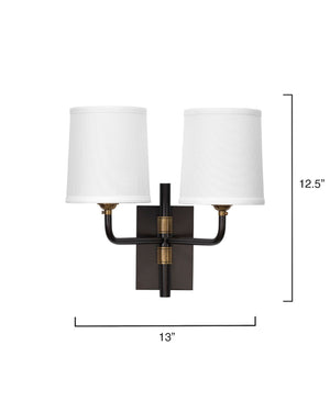 Lawton Double Arm Wall Sconce - Oil Rubbed Bronze w/ Antique Brass Accents