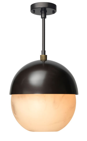 Metro Pendant - Faux White Alabaster and Oil Rubbed Bronze w/ Antique Brass Accents