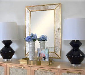 Worlds Away Dion Rectangular Antique Mirror with Gold Leaf Edging