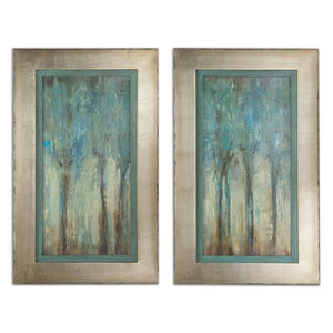 Wall Art - Blue Trees Framed Wall Art Painting - Set Of 2