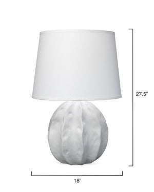 Urchin Table Lamp in Matte White with Large Cone Shade in White Linen