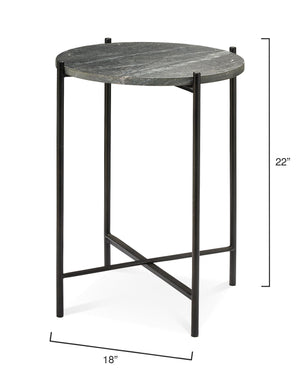 Domain Side Table in Black Textured Marble  & Black Iron