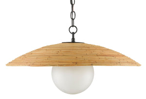 Pembry Pendant - Satin Black/Natural Rattan