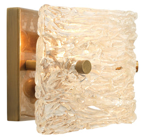 Swan Curved Glass Sconce, Small in Clear Textured Glass & Antique Brass Metal