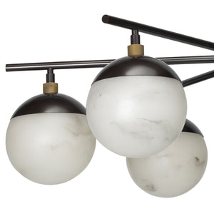 Metro 6 Light Chandelier - Faux White Alabaster and Oil Rubbed Bronze w/ Antique Brass Accents