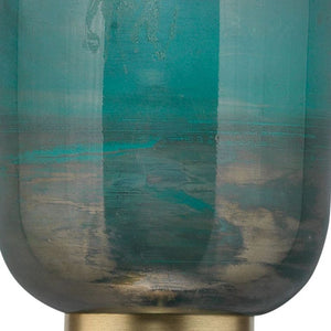 Vapor Double Sconce in Antique Brass & Aqua Metallic Glass